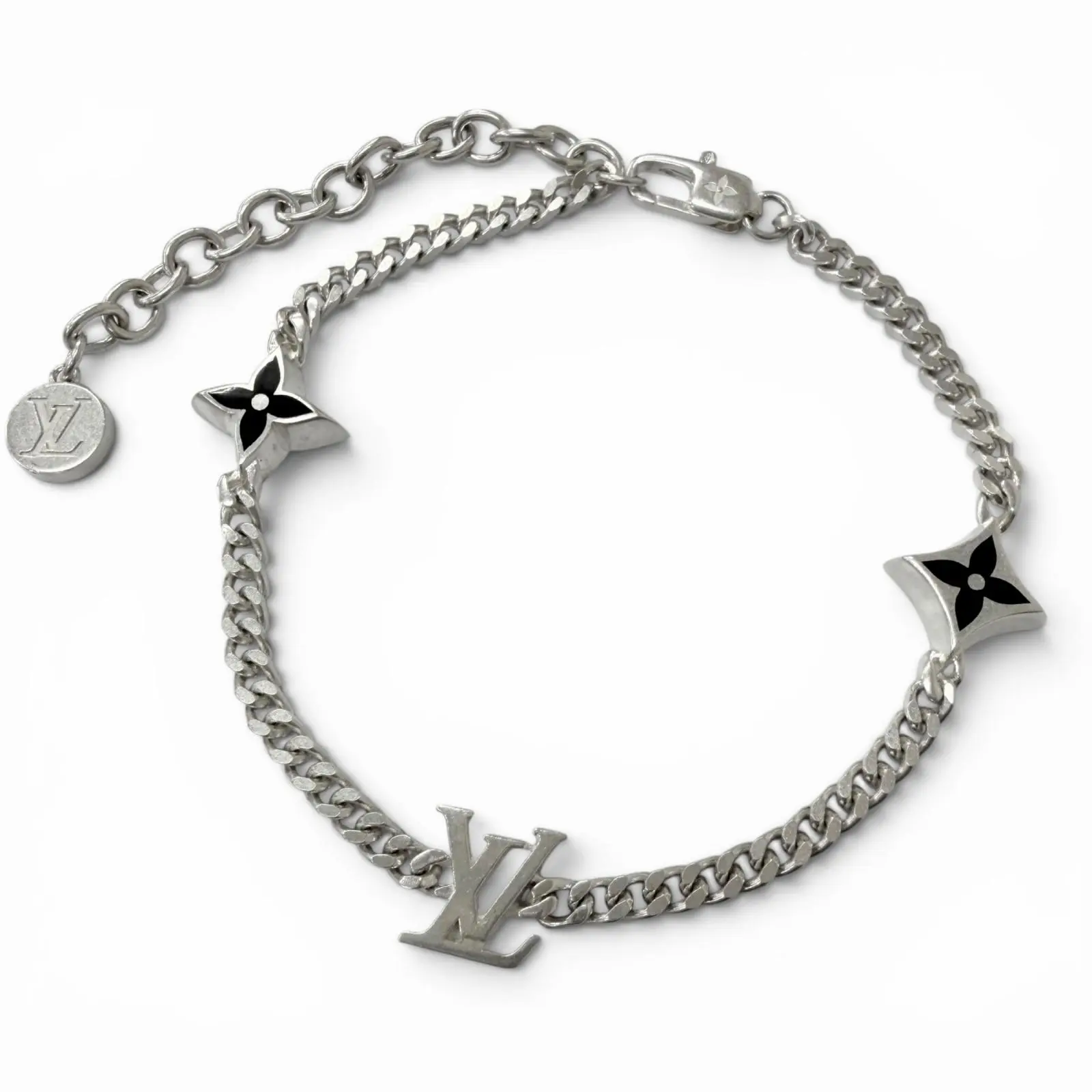 Pre-owned Louis Vuitton Sterling Silver 925 (Ag925) Small Leather Goods LV Spike Monogram Flower AG925 Bracelet