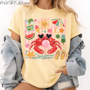 Comfort Colors Funny Crab T-shirt, Crab Blowing Bubble Graphic Tee, Beach Vibes Nautical T-shirt, Summer Vacation Gift