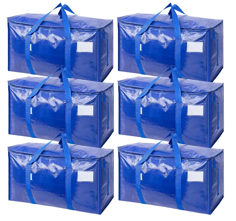 6 Pack Large Storage Bags with Handles, Heavy Duty Moving Bags for Clothes, Blankets & Bedding, Waterproof Foldable Organizer Tote Bags with Clear Window, Extra Large Home Storage Bags for Closet Organization, Dorm Room Essentials & Moving Supplies