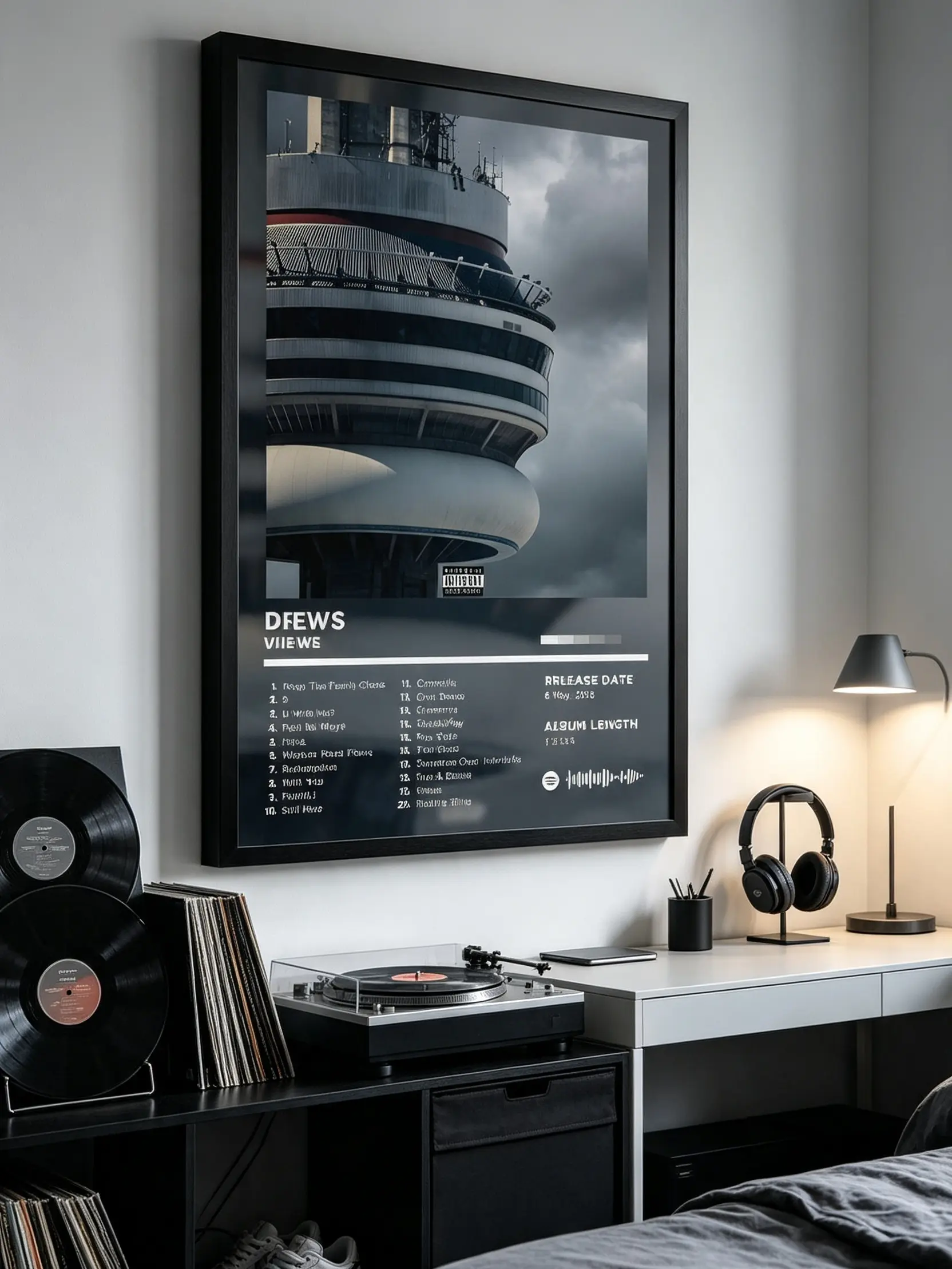 Drake Views Album Canvas Poster Rap Music Tracklist Cover Wall Art, Home Decor for Living Room & Teen Bedroom, Collectible Gift for Hip-Hop Fans