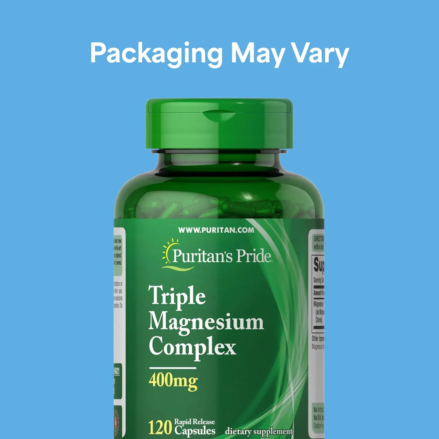 Puritan's Pride Triple Magnesium Complex with Magnesium Oxide, Aspartate, and Citrate 400mg, Dietary Supplement for Muscle, Heart, Nerve, and Bone Support, 120 Rapid Release Capsules