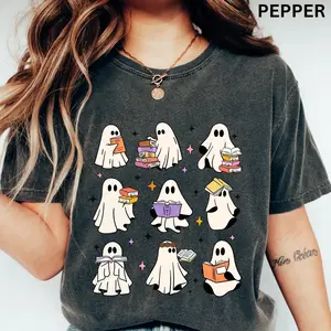 Womens Graphic Tees, Women's Reading Shirt, Ghosts Reading Books Shirt, Comfort Colors T-Shirt, Casual Shirt Unisex, Halloween Clothing, Cotton Fabric, Spooky Book Lover Graphic Apparel