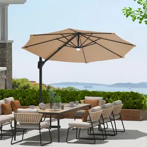 10ft Cantilever Patio Umbrella, 360° Rotation Offset Outdoor Shade, Heavy-Duty 8 Ribs with Hand Crank & Ventilated Top, Weather UV Resistant with Cross Base for Pool, Deck, Garden