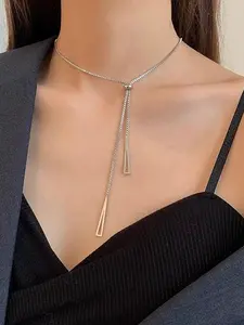 1pc Women's Geometric Triangle Pull-String Necklace, Adjustable Tassel Long Chain, Fashion Pendant, Casual Daily Wear & Party Jewelry