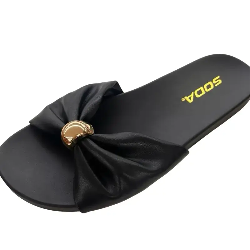WOMENS FLAT SLIDE SANDAL WITH BOW BAND ANALOG-S