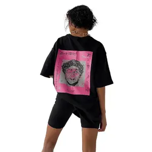 Loose All-Match round Neck T-shirt Women's Fashion Design Back Personality Art Abstract Printing Short Sleeve Collar Fabric