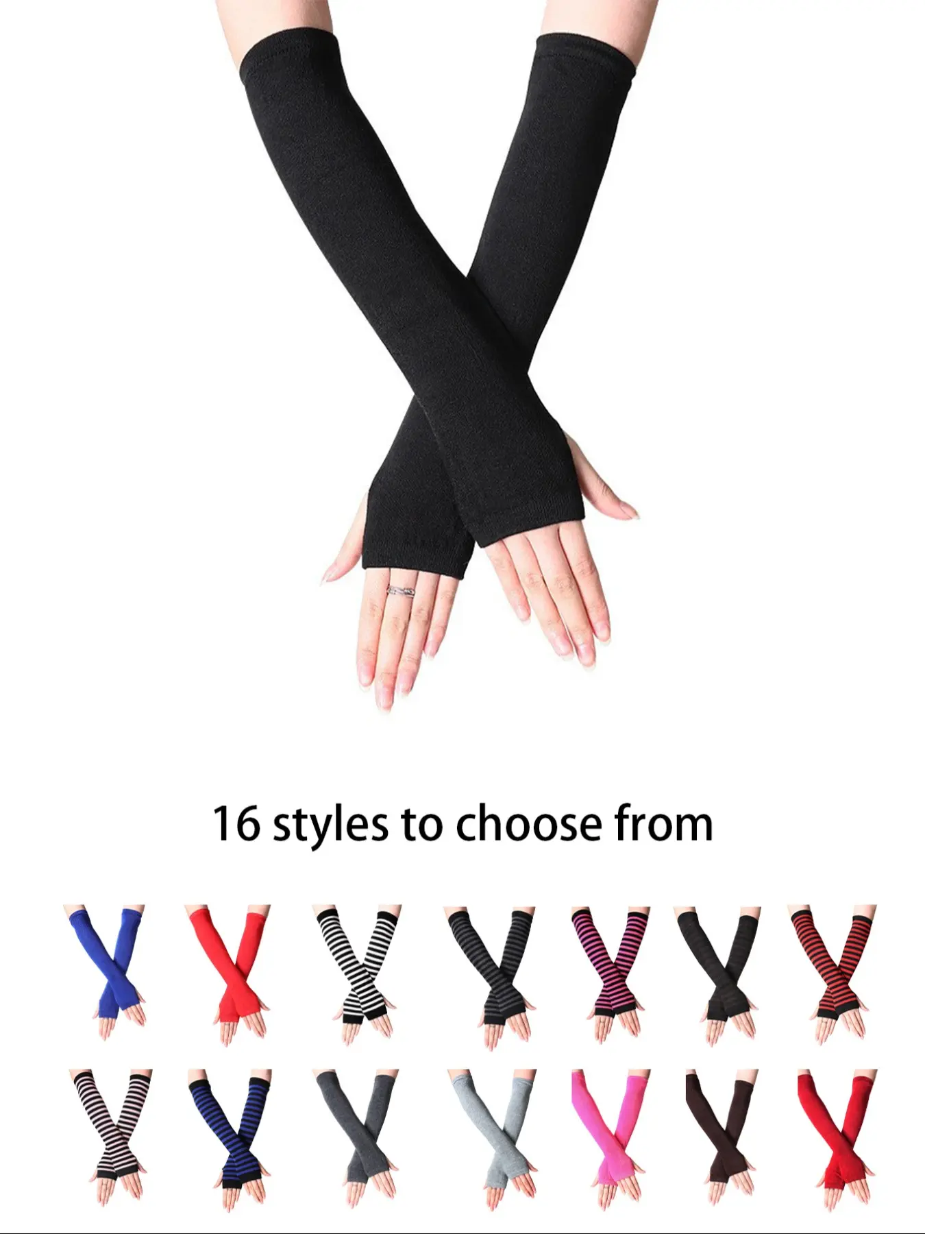 Women's Fingerless Gloves, Long Striped Winter Knit, Soft Warm Elastic, Comfortable for Outdoor & Indoor Activities, Ideal Gift