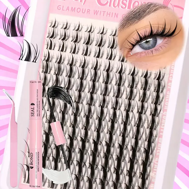 140 Clusters Korean Style Anime Eyelashes, Cluster False Eyelashes, Curly Lashes, Ultra-Thin Cluster Extensions with C/d Curl, 8-18mm Size, Includes Adhesive and Sealant for Natural Look