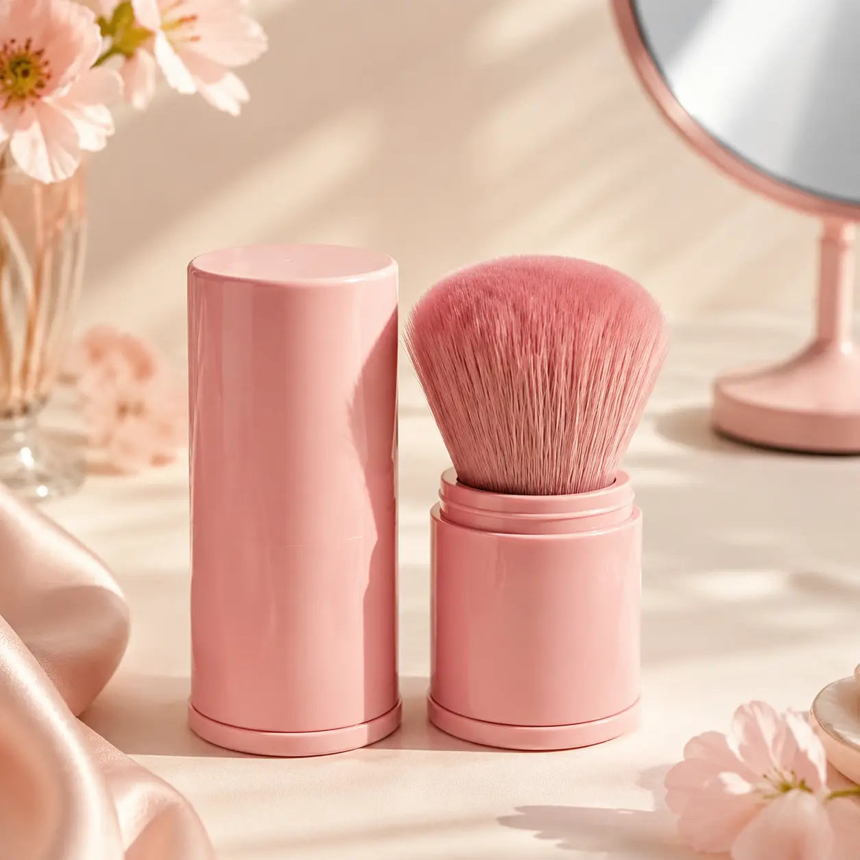 Retractable Makeup Brush – Soft Kabuki Face Brush for Blush, Powder & Bronzer | Portable Travel Makeup Brush