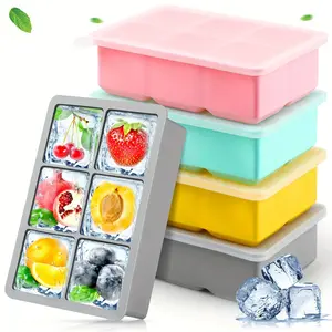 Large Flexible BPA-Free Silicone Ice Tray with Lid, Stackable Reusable Non-Leak Square Ice Cube Mold for Fridge, Ice Molds