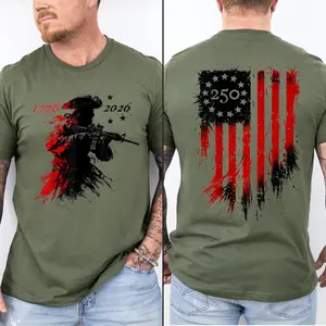 America 250 Patriot Shirt, 1776-2026 Tactical Soldier T-Shirt, American Flag Revolutionary War Graphic Tee, USA Heritage Independence Day Top, Patriotic Gift for Men