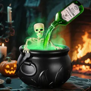 Halloween Decorations Indoor - Cauldron Halloween Decor with Magic Floating Potion Bottles and Diffuser - Black Plastic Witches Bowl Party Decoration for Spooky Vintage Home Kitchen Table
