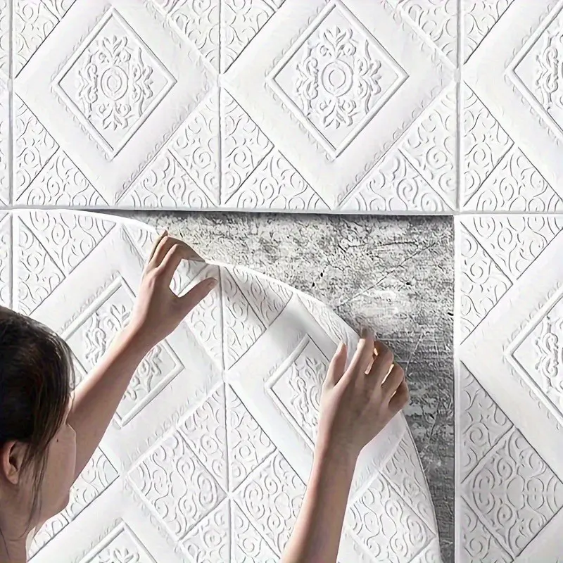 50pcs Self-Adhesive Wallpaper, Waterproof Foam Brick Pattern 3D Wall Sticker, Home Decoration, Kitchen, Living Room, Bedroom, Peel and Stick Wallpaper for Bathroom
