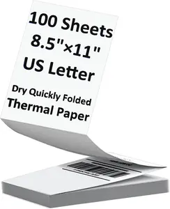 100 Sheets  Letter Size Thermal Paper, 8.5 x 11 Inch Thermal Printer Paper for M08F/A40 Thermal Portable Printer, Continual Feeding Folded Printing Paper