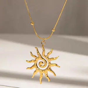 stainless steel spiral pattern sun pendant fashionable light niche design collarbone chain necklace