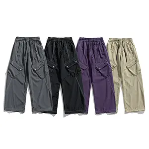 Men's wide leg work pants, multi pocket, parachute jogging pants, Gorpcore multifunctional pants, men's loose tactical pants, lightweight hiking work pants, outdoor sports men's pants straight leg pants