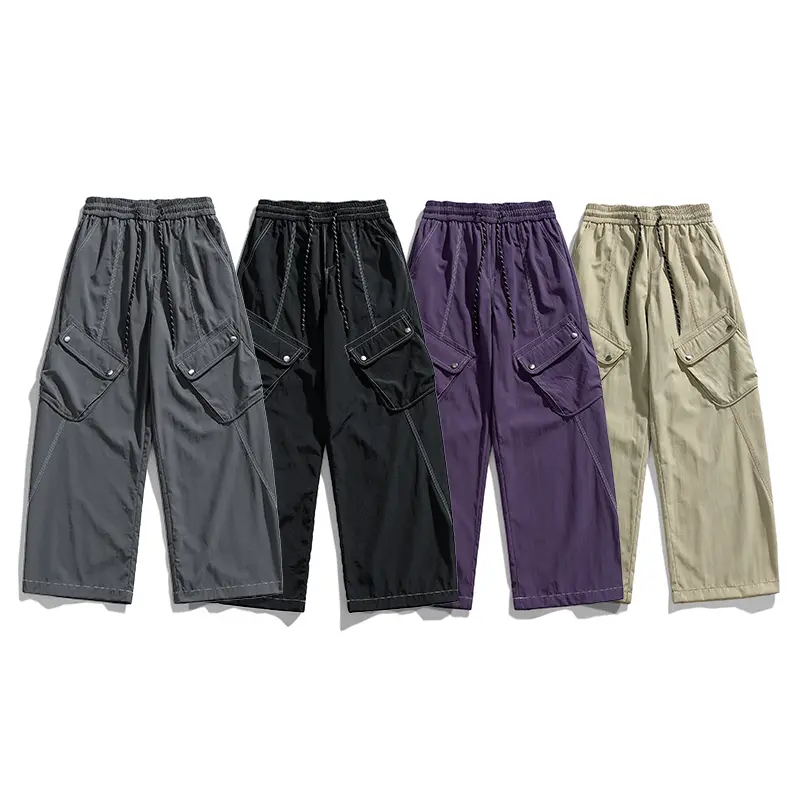 Men's wide leg work pants, multi pocket, parachute jogging pants, Gorpcore multifunctional pants, men's loose tactical pants, lightweight hiking work pants, outdoor sports men's pants straight leg pants