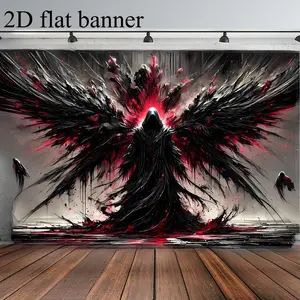 2D Flat 1pc Black Robe Wings & Red Accents HD Digital Print, Polyester Wall Hanging, Wall Tapestry with Wrinkle-Resistant Fabric, Bedroom, Party Decor, Gothic Decor, Spooky Photo Studio Shoot Decorations, Year's Eve Indoor Outdoor Events Party Backdrop