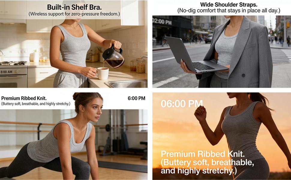 EssElegance Ribbed Workout Tank Tops for Women with Built in Bra Tight Racerback Scoop Sports Tank Neck Athletic Top for Summer And All Seasons Womenswear Bras