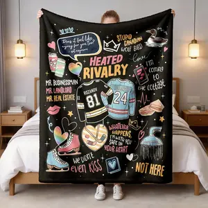 Heated Rivalry Hockey Theme Doodle Flannel Blanket, Large Size, Soft Lightweight Warm, Perfect for Bed Sofa Office Camping Travel, Soft Fluffy Blanket