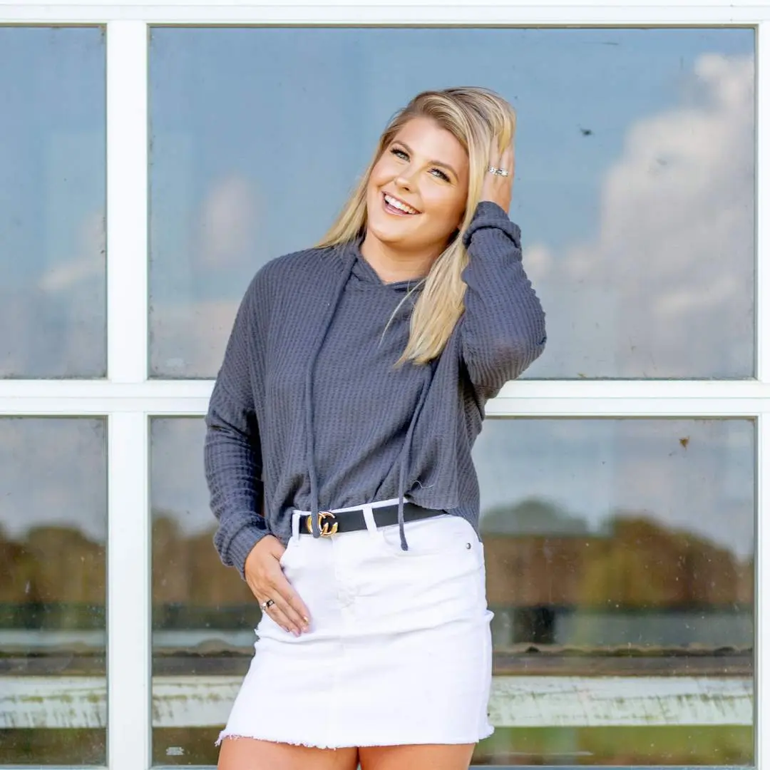 Waffle Knit Crop Hoodie - Charcoal