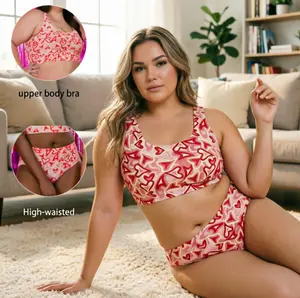 PULASTE 3pcs Matching Set, 1 Bra + 1 Brief + 1 Boyshort, US Plus Size Floral Print Bralette Undergarment Set, Artistic Print Seamless Lingerie Set, Women's Underwear Soft Rainbow Bright Colors, Comfortable Breathable Buttery Soft Fashion for All Seasons
