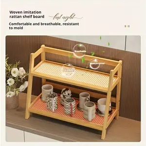 【FORMA GRAIN】2-Tier Bamboo Shelf Organizer - Space Saving A-Frame Storage Rack for Kitchen Counter, Bedroom, Dorm Room - Modern Book & Plant Display Stand