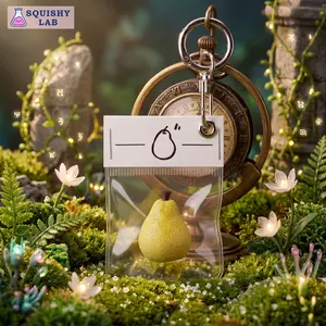 [Squishy Lab] Mini Yellow Pear Squishy Keychain - Premium Food-Grade Silicone, Slow-Rebound Feature, Delicate Gift-Ready Package, Unique Anti-Counterfeit Code Per Unit