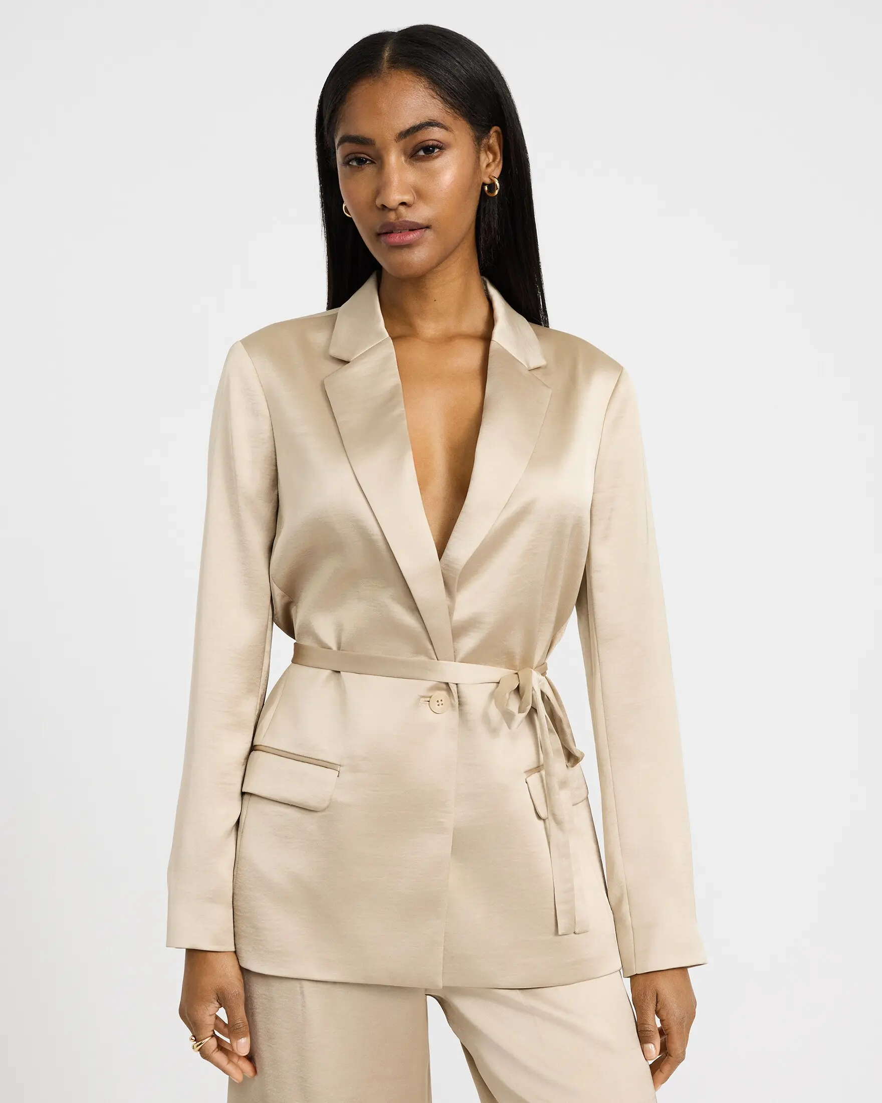 Express Satin One Button Tie Waist Blazer