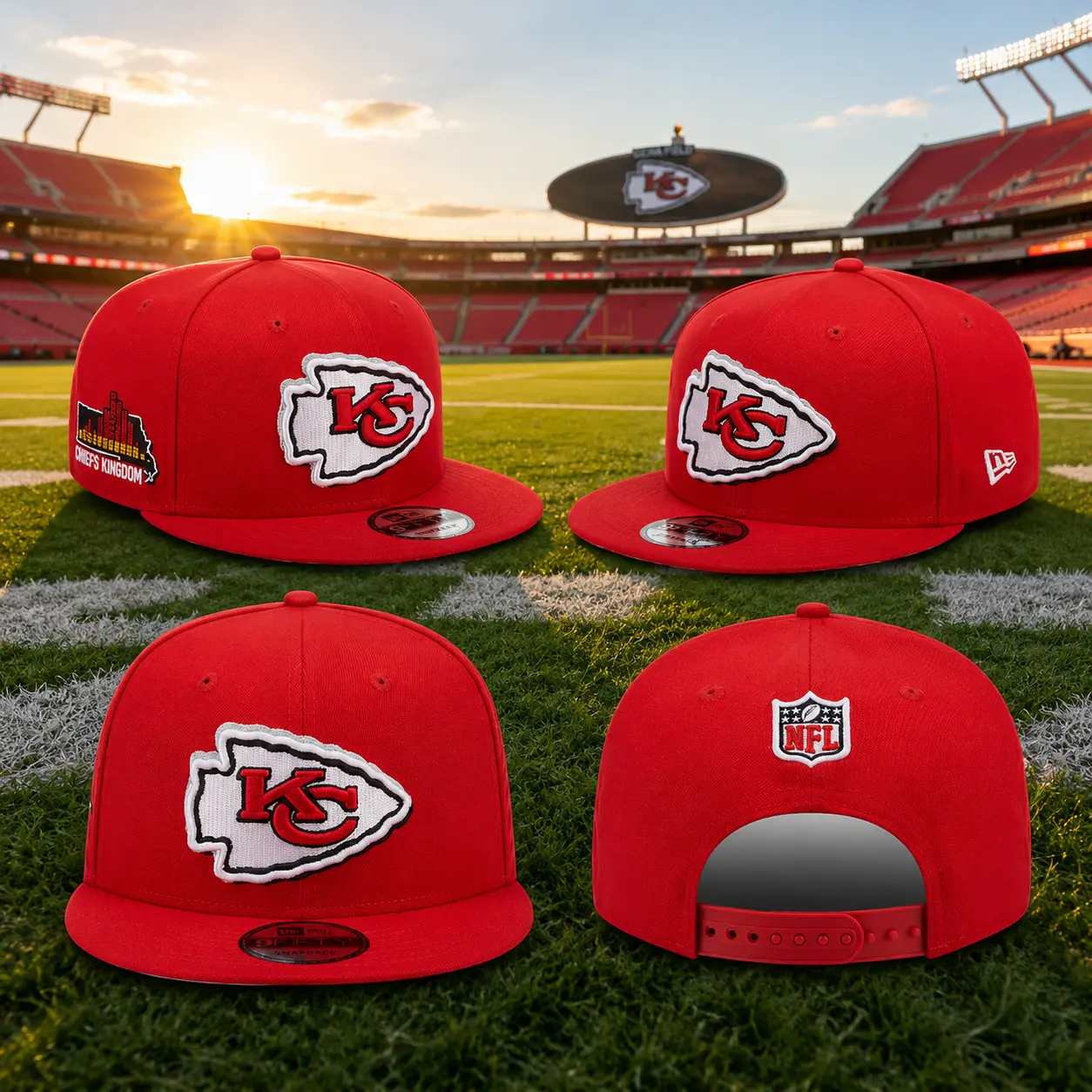 New Era Kansas City Chiefs NFL Red Snapback Hat – 9FIFTY Adjustable Flat Bill Cap with Super Bowl Champions Patch