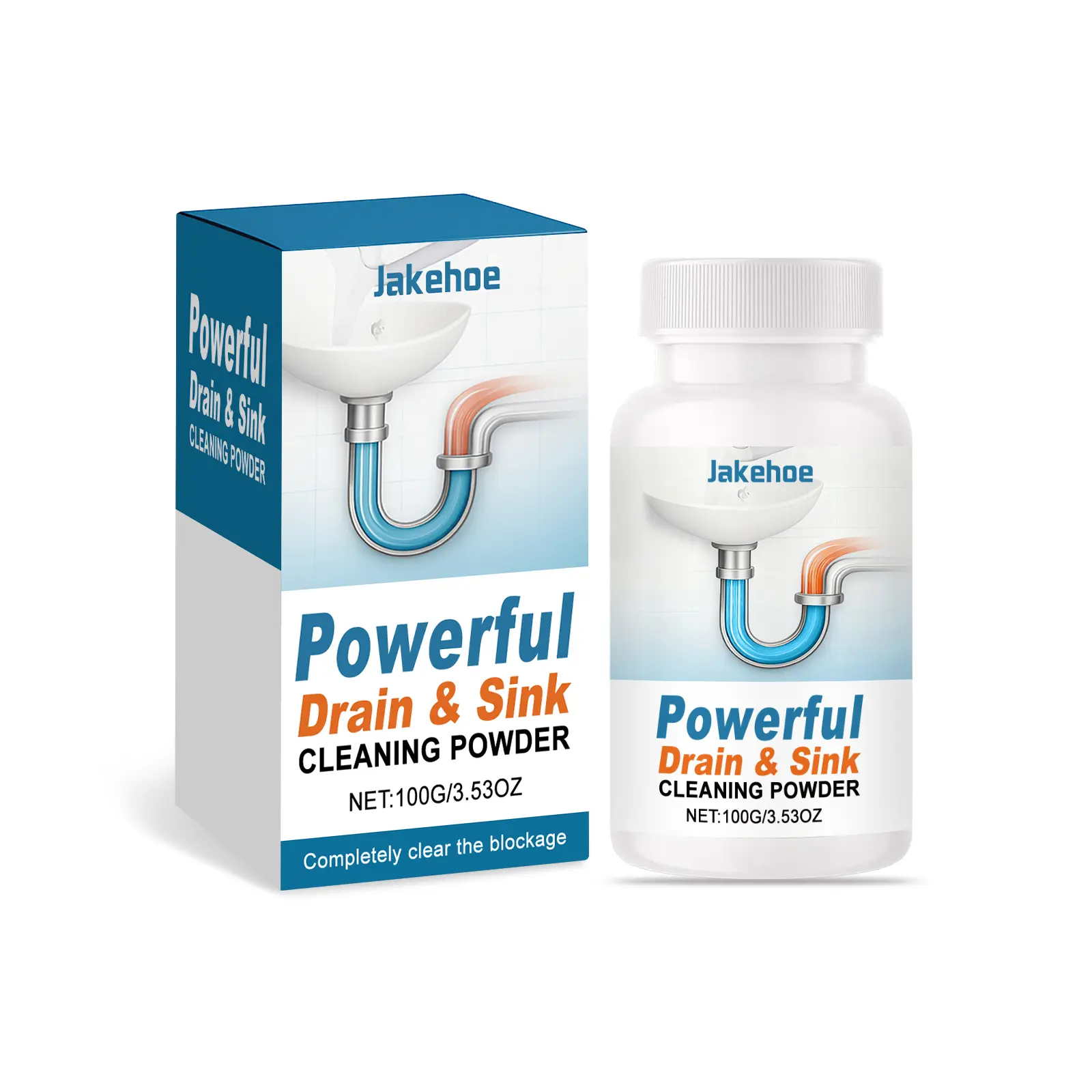 Jakehoe Powerful Household Drain & Sink Cleaning Powder (100g) - Descaling, Odour Control, Unclogging Agent for Kitchen, Bathroom Drains