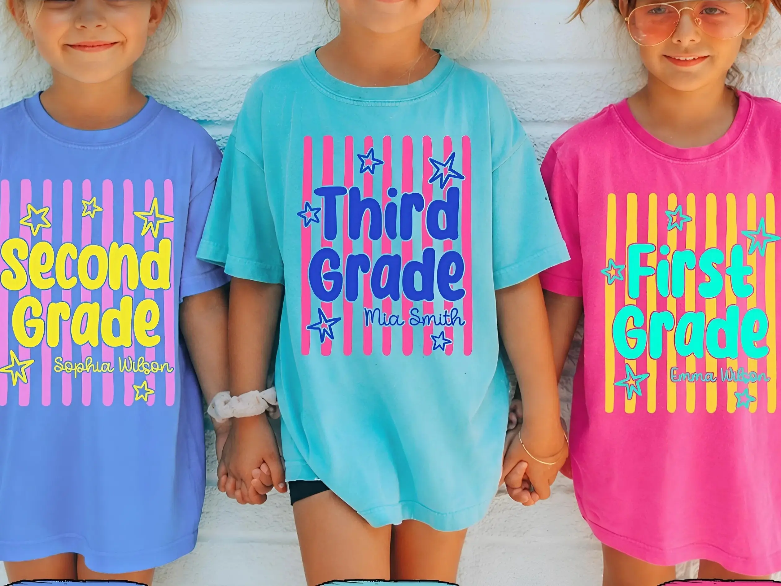 Custom Back to School Shirt for Girls, Retro Stripe Grade Level Shirt, First Day of School Tee, 1st Grade 2nd Grade Girl Tee, Back to school Outfit, First day of school Clothing, Youth and Adult T-shirt