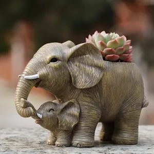 1pc Interesting Mother And Elephant Flower Pot, Animal Statue Resin Planter, Succulent Planter with Drainage Holes, Garden Decoration, Indoor Home Decor. Gardening Gift