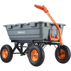 VEVOR 800lbs Poly Dump Garden Cart, Heavy Duty Yard Dump Cart Wagon, 4 Wheel Wheelbarrow with 10in Tires, 180Rotating Handle, Steel Frame and Quick Release SystemVEVOR Super Brand Day