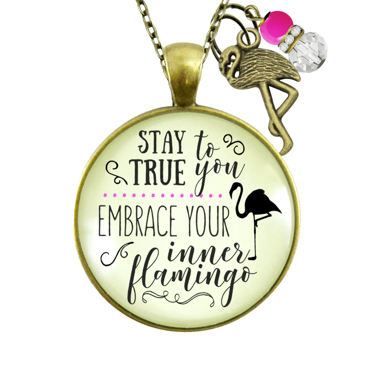 Flamingo Necklace Stay True to You Quote Tropical Fashion Pink Charm