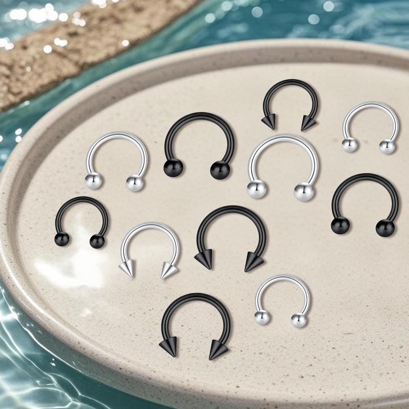 16G Horseshoe Rings Surgical Steel Nose Septum Hoop Earring Eyebrow Tragus Lip Daith Helix Piercing Jewelry for Women Men 6-12mm Unisex Smily Piercing with Balls & Spikes Gift value pack 34mm  septum piercing Titanium Holder nose  rings 5-18 pc nose ring