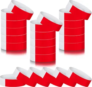 300 count Paper Wristbands for Events  Neon Bracelets Concert  Wristbands Hand Bands Events Adhesive Bracelets for Party(Red)