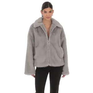 Zip-Up Faux Fur Jacket in Grey