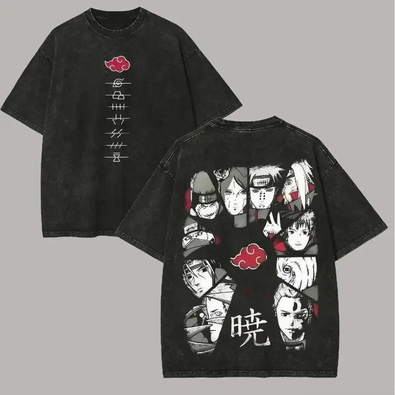 Akatsuki T Shirt Naruto Pain Itachi All Members Vintage Acid Wash Streetwear Retro Anime Graphic Men Tees Clothing 2026 Summer