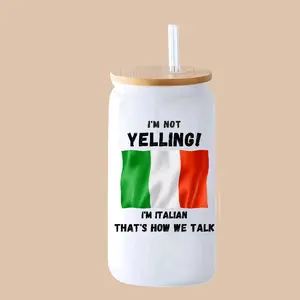 Funny Italian 16oz Libby Glass Cup. I'm Not Yelling I'm Italian Design Perfect Gift. Washable Reusable Reuse