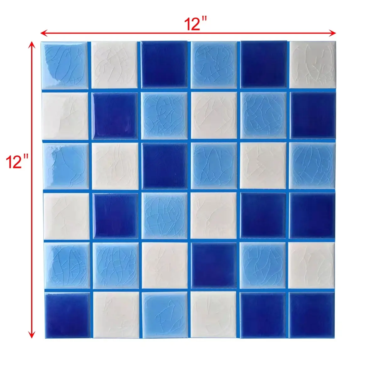 212 MAIN Monet Blue Premium Grade 1 Porcelain 12" Sheet Glossy Crackled Glass Penny Round Mosaic Tile, 12x12 in Square, for Accent Walls, 15 Pieces, 2.2 lb, 15 sq.ft per Case