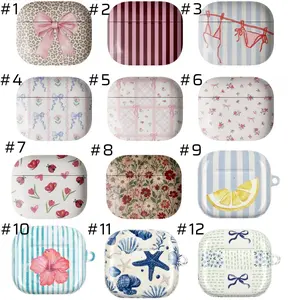 Cute Aesthetic Floral Bow AirPods Case – Pastel Stripe Protective Cover, Trendy Coquette Earbud Case for AirPods 1/2/3/4 & Pro 1/2