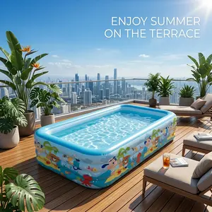 S1007338750 Extra Deep 149.6x73.22x26.77in New large-sized thickened inflatable swimming pool for home use, portable and quick-inflating family wading pool, summer water entertainment pool, cool and refreshing.