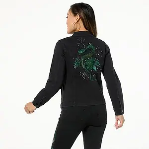 DG2 by Diane Gilman New Classic Stretch Denim Embellished Jean Jacket