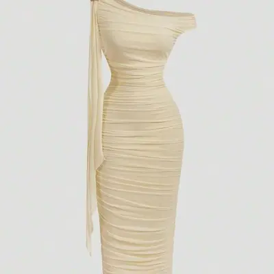 metallic ruched slim fit formal party maxi dresses gold ZAPAKA Women Sparkly Prom Dress Ruched Spaghetti Straps Beaded Metallic Evening Dress With Slit, Golden / US2