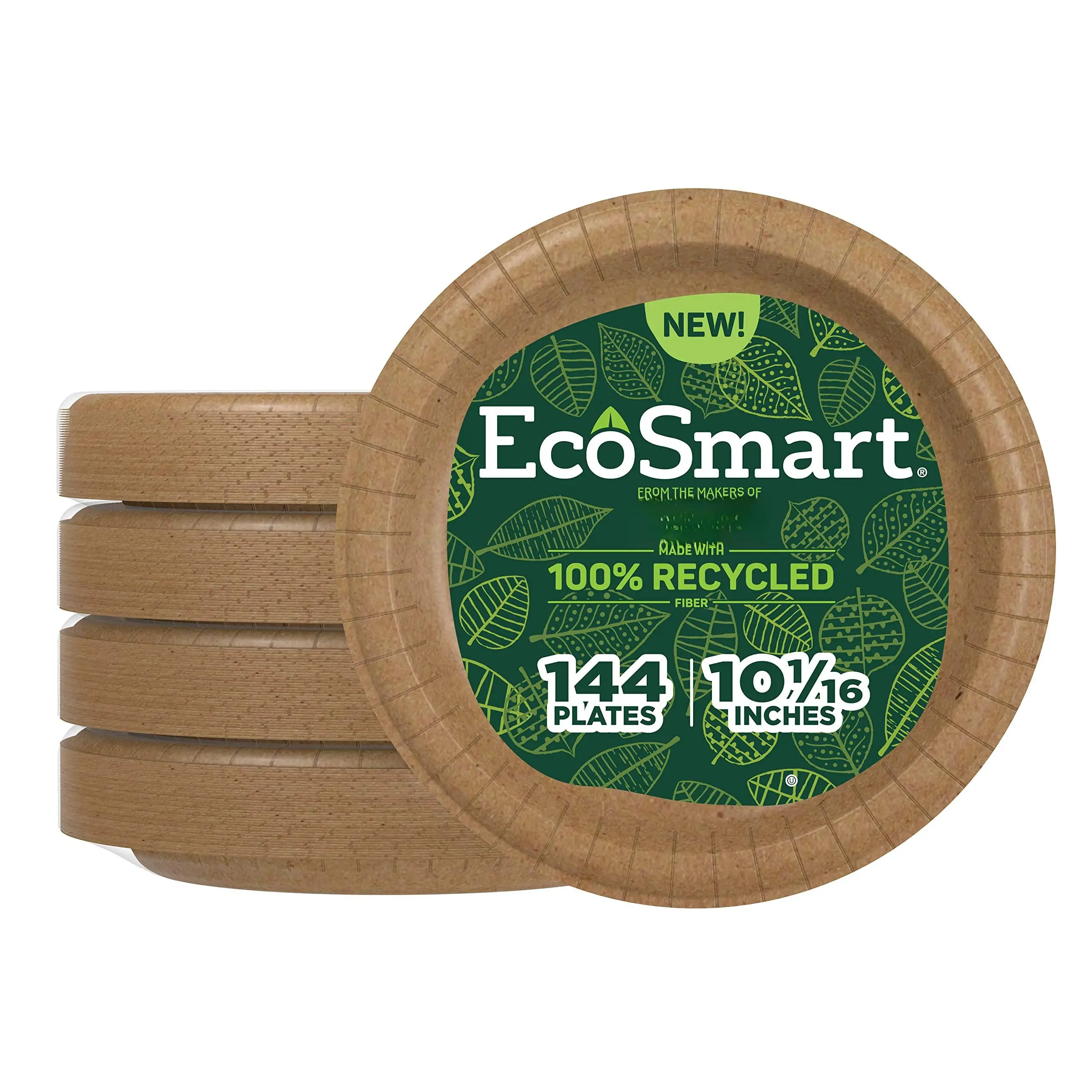 Ecosmart Recycled Fiber Paper Plates  10 In 144 Count (pack Of 4) Large Disposable Plate Great For Breakfast Lunch And Dinner Meals