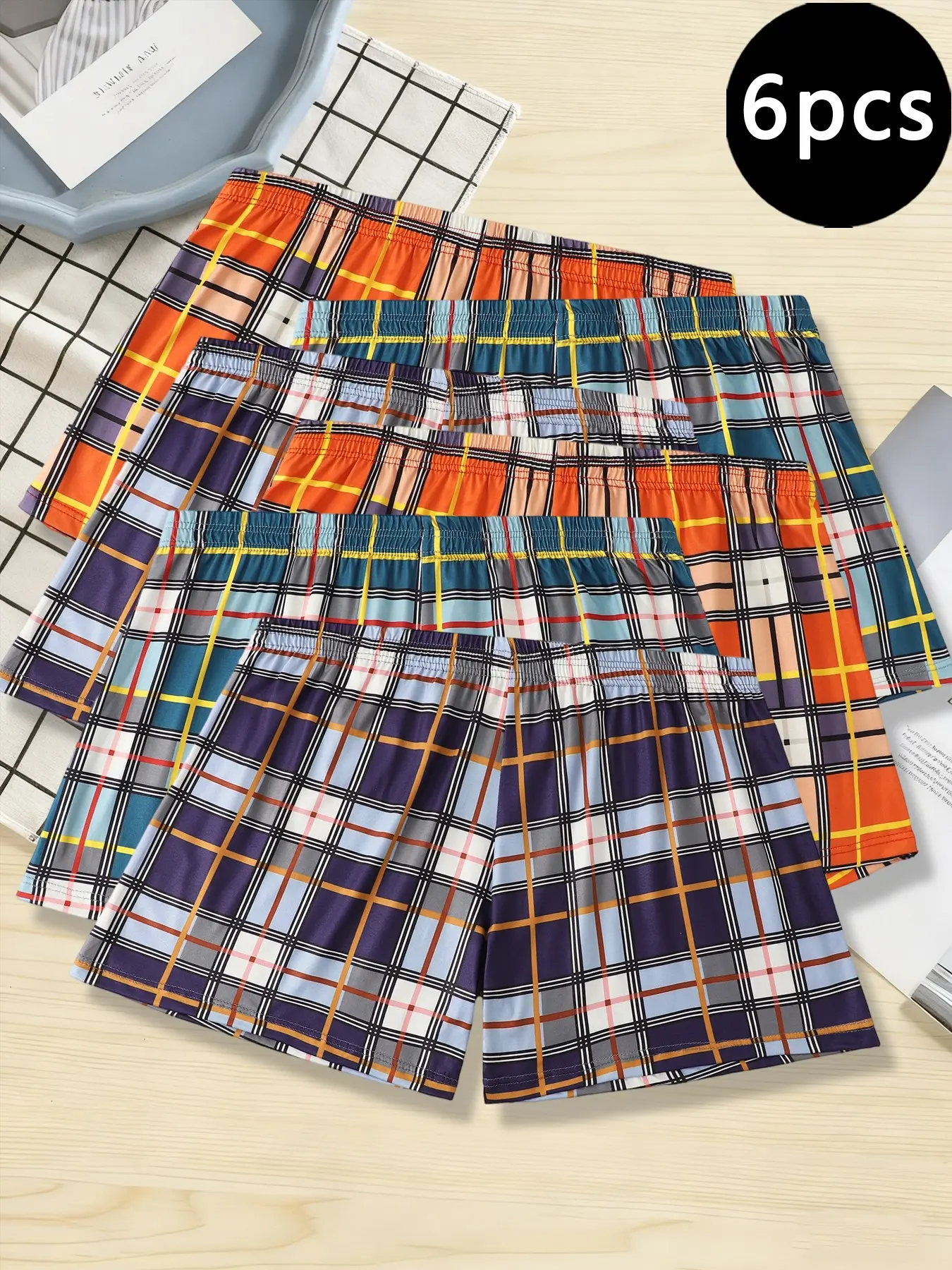 6-pack high-quality Plaid men's boxers, washable and long-lasting.breathable lounge boxers, Casual Underwear, perfect for sleeping and relaxing.