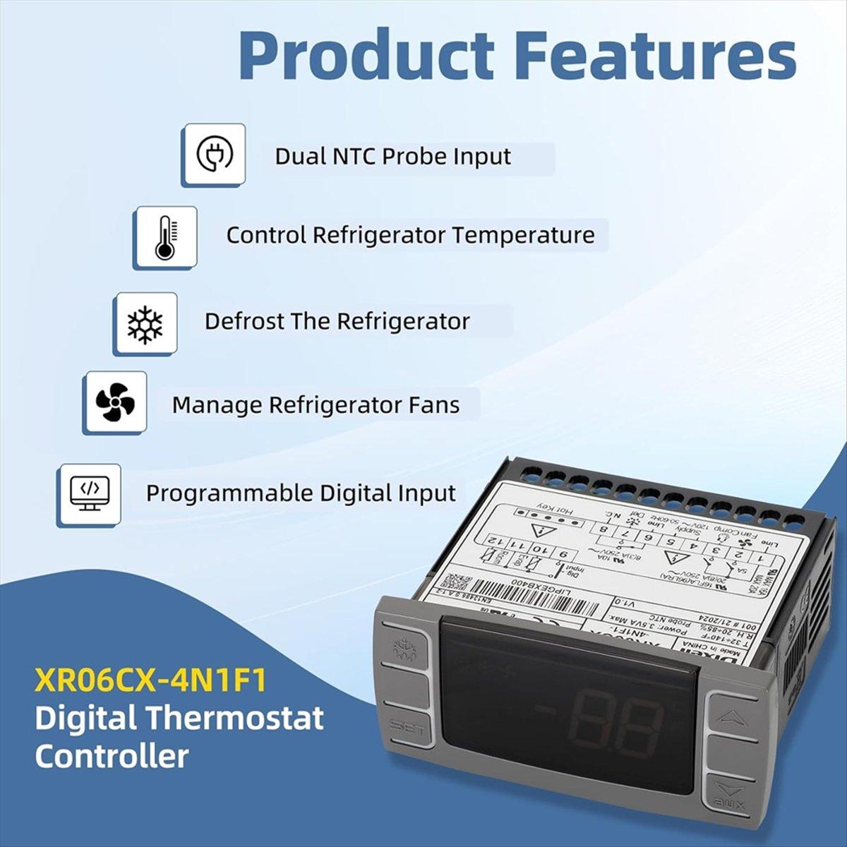 XR06CX-4N1F1 Temperature Controllers, Programmable Digital Thermostat with Sensor Probe