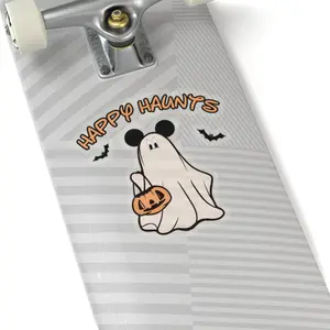 Happy Haunts Mickey Mouse ghost Halloween pumpkin with black bats Kiss-Cut Stickers