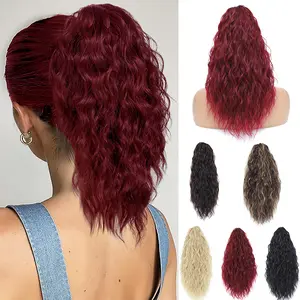 20 Inch Claw Water Wave Ponytail for Women Short Curly Pony Tail Clip in Hair Extensions Fluffy Natural Looking Synthetic Fake Tail Hairpiece for Women
